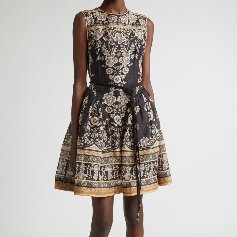 Zimmermann Balance Peplum Belted Linen Silk dress